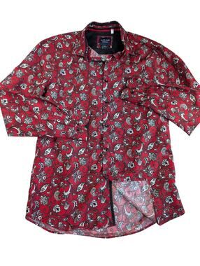 SILVER STONE Collection Red/Black Paisley Modern Fit Long Sleeve Shirt Sz L FUN